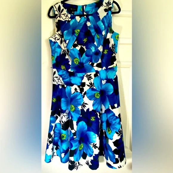 Sleeveless AB Studio Blue Floral Dress - Picture 1 of 16
